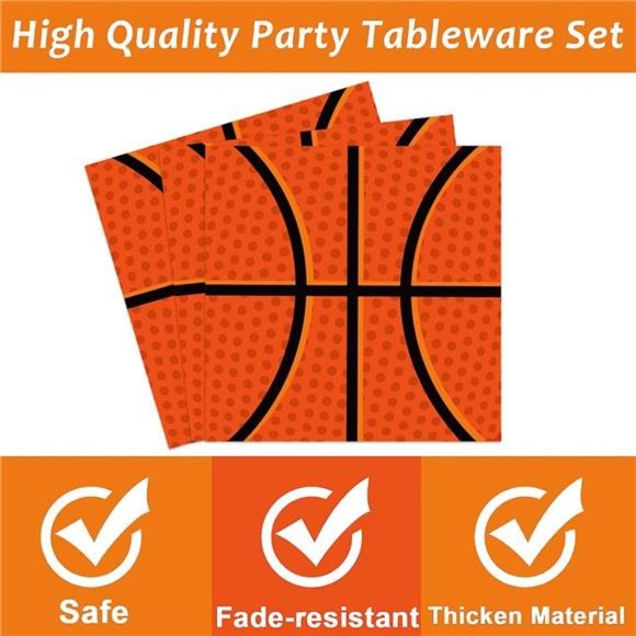 96 Pieces Basketball Tableware Set Sport Party Disposable Plates Napkins Fork - Picture 3 of 6